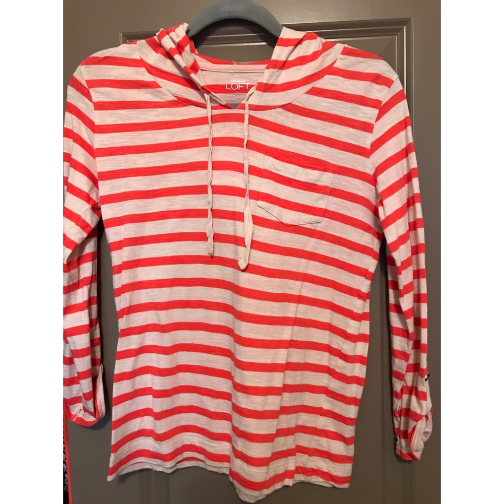 LOFT Coral and Striped Hoodie